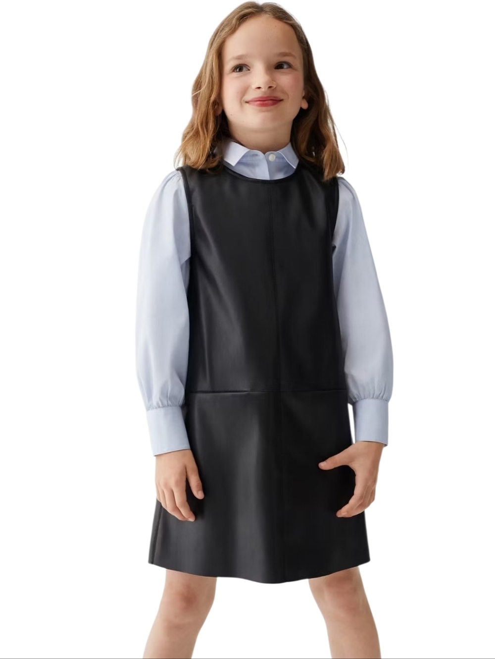 MNG  Sleeveless Black Faux Leather Shift Dress Girls Size 13/14